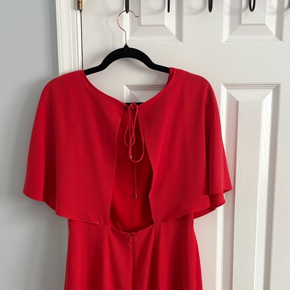 H by Halston Red Orange Maxi Dress Cutout Back Flutter Cape Sleeves Size 4 - Picture 6 of 12